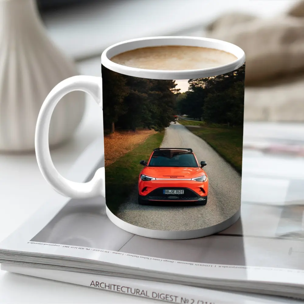 Smart Car Orange SUV Forest Road – Mugs