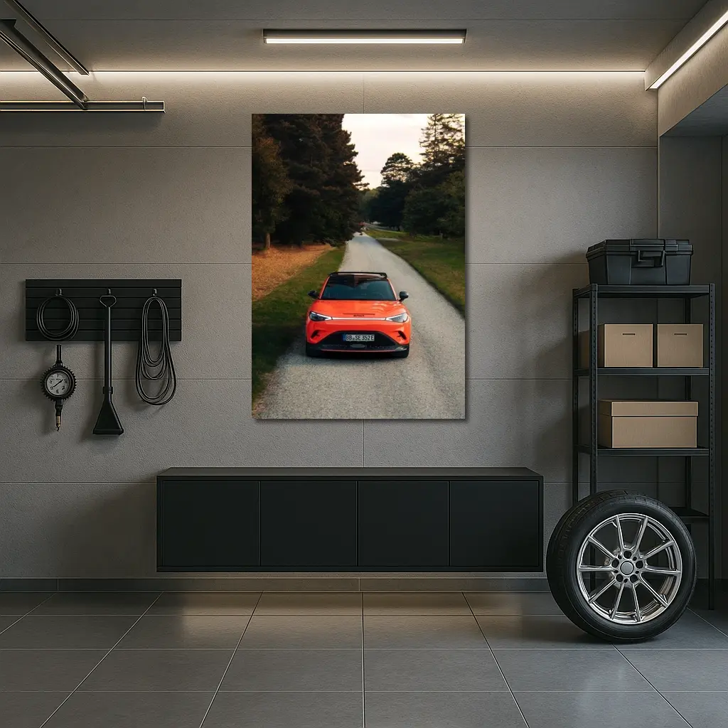 Smart Car Orange SUV Forest Road – Wall Art
