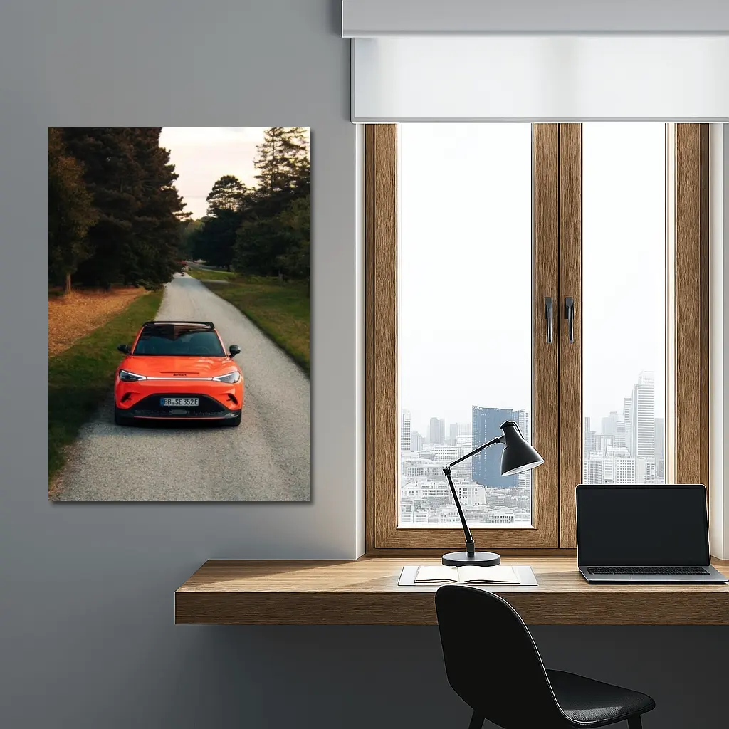 Smart Car Orange SUV Forest Road – Wall Art
