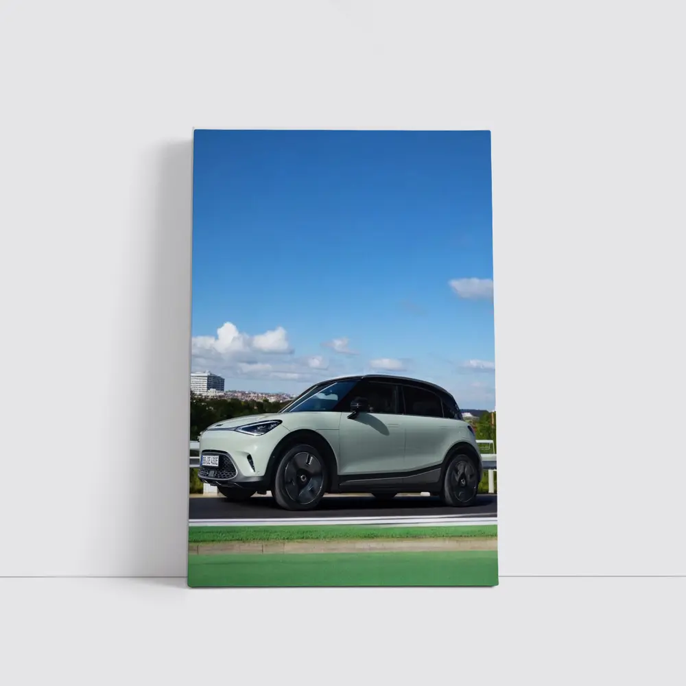 Smart Car Green Highway City Background – Wall Art