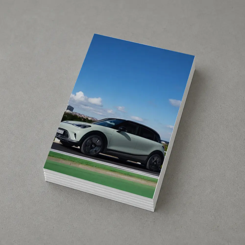 Smart Car Green Highway City Background – Postcards