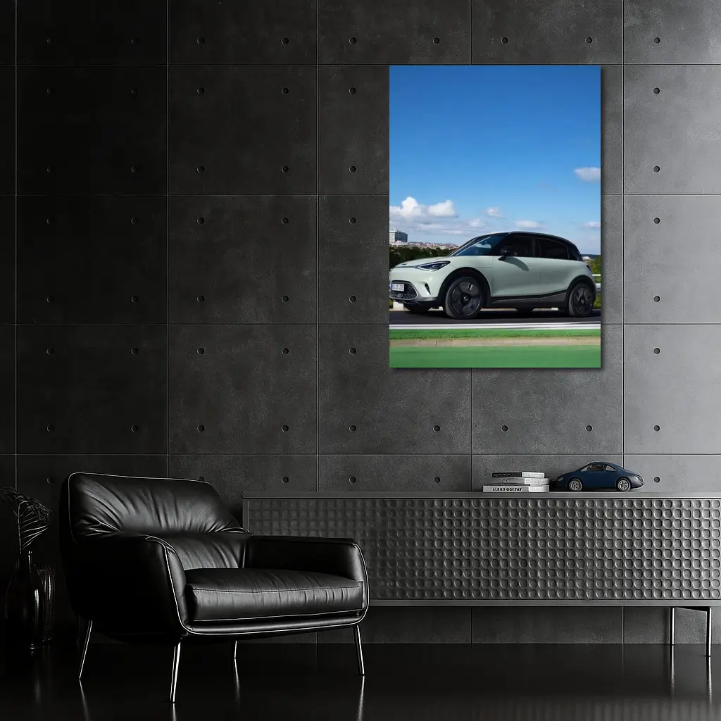 Smart Car Green Highway City Background – Wall Art