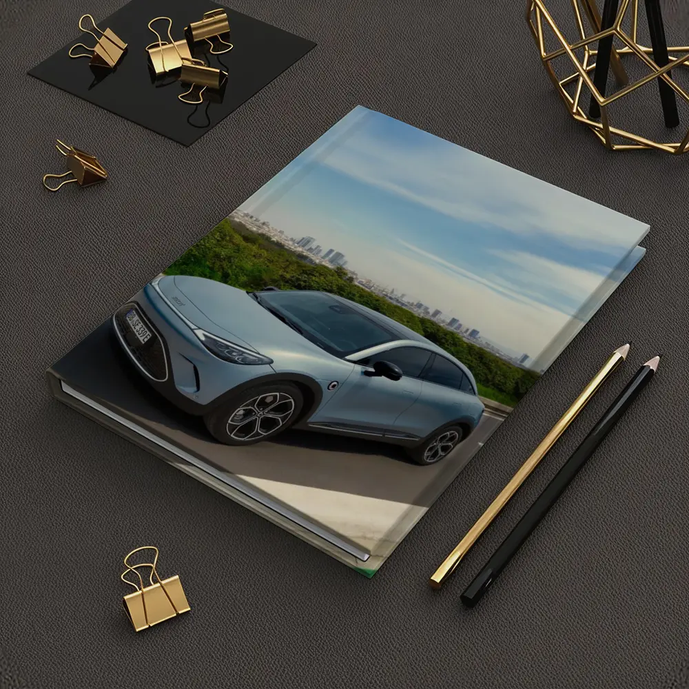 Smart Car Driving Highway City Skyline Background – Notebooks