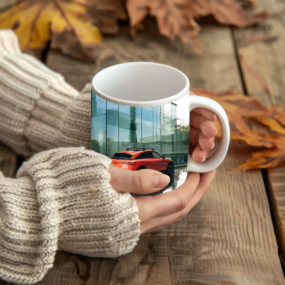 Smart Car Orange SUV Glass Building – Mugs