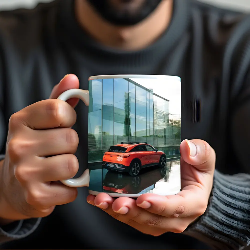 Smart Car Orange SUV Glass Building – Mugs