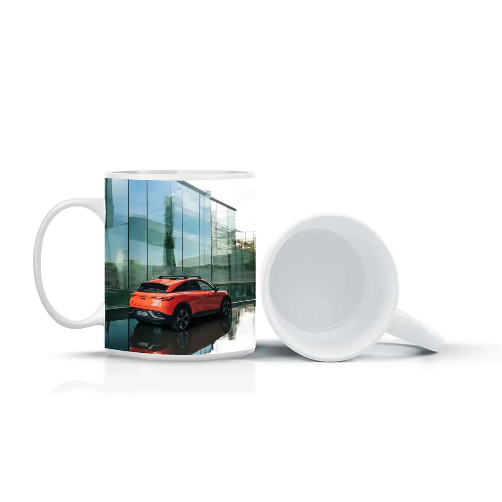 Smart Car Orange SUV Glass Building – Mugs