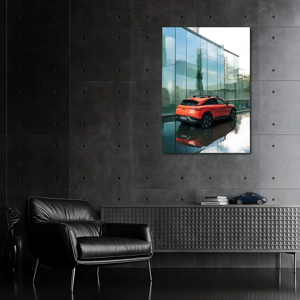 Smart Car Orange SUV Glass Building – Wall Art
