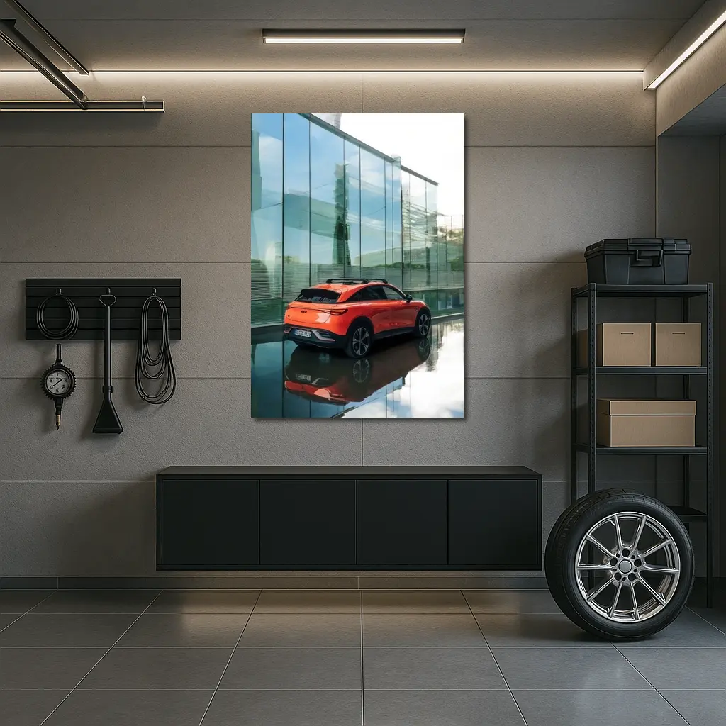 Smart Car Orange SUV Glass Building – Wall Art