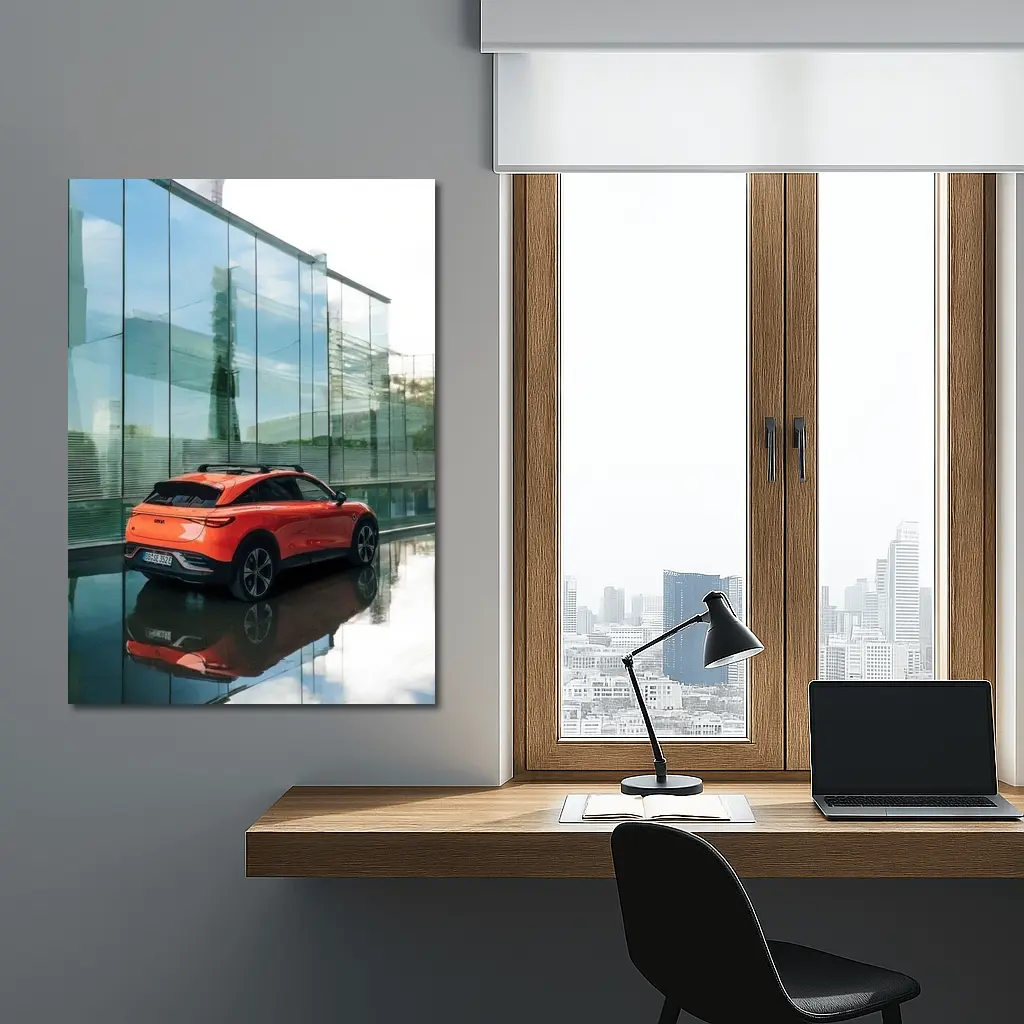 Smart Car Orange SUV Glass Building – Wall Art