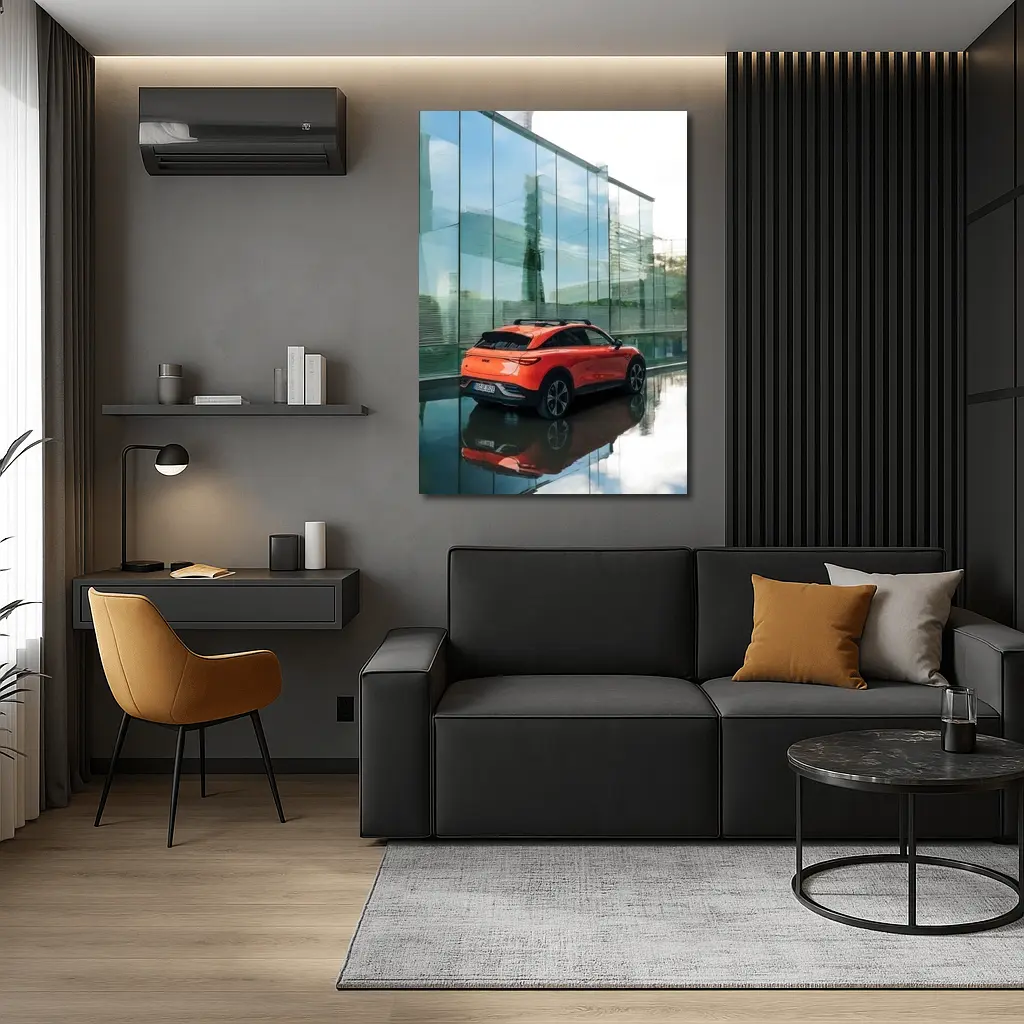 Smart Car Orange SUV Glass Building – Wall Art