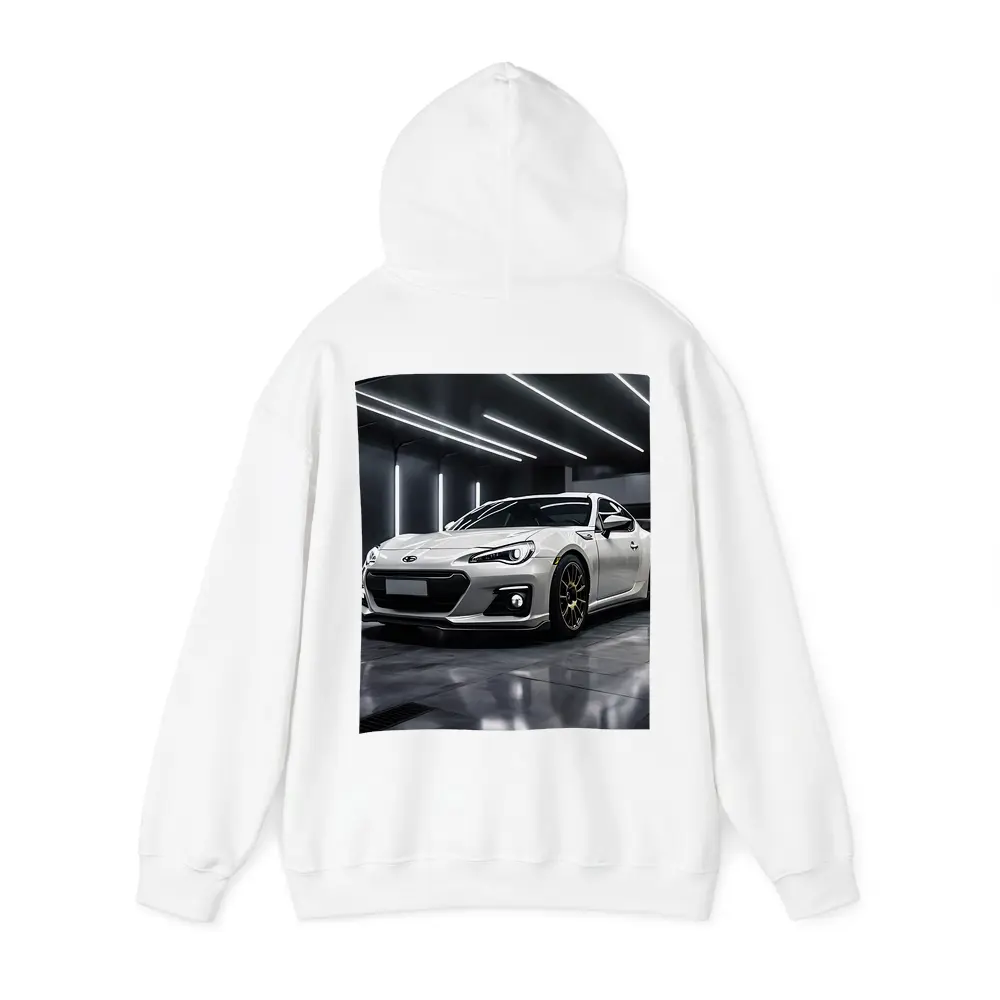 Subaru BRZ White Sports Car Garage – Hoodies