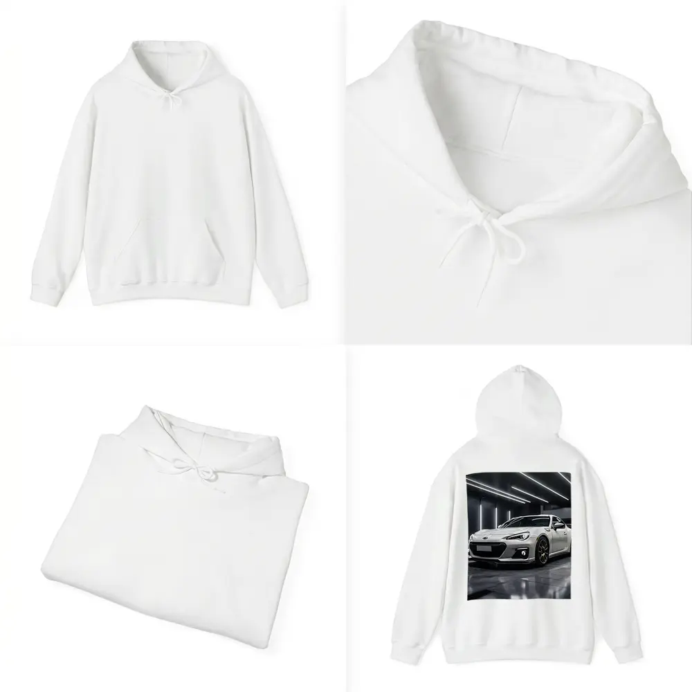 Subaru BRZ White Sports Car Garage – Hoodies