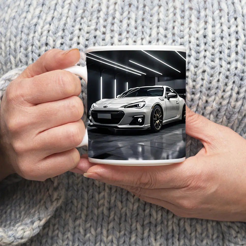 Subaru BRZ White Sports Car Garage – Mugs