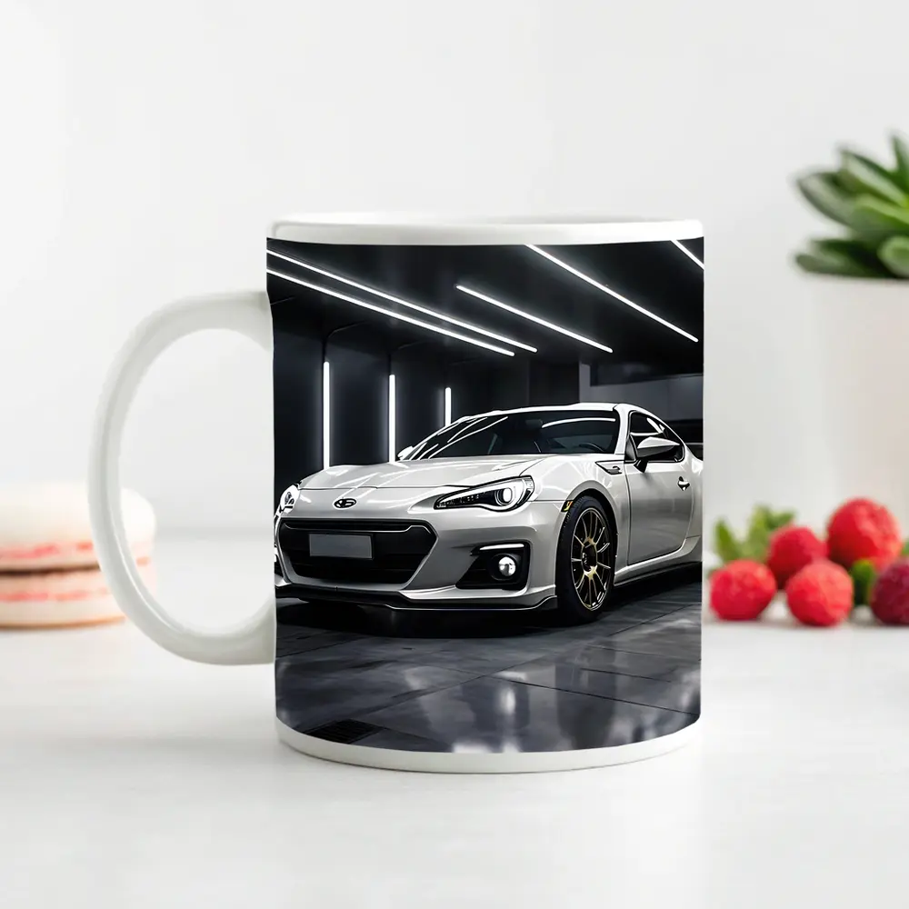 Subaru BRZ White Sports Car Garage – Mugs