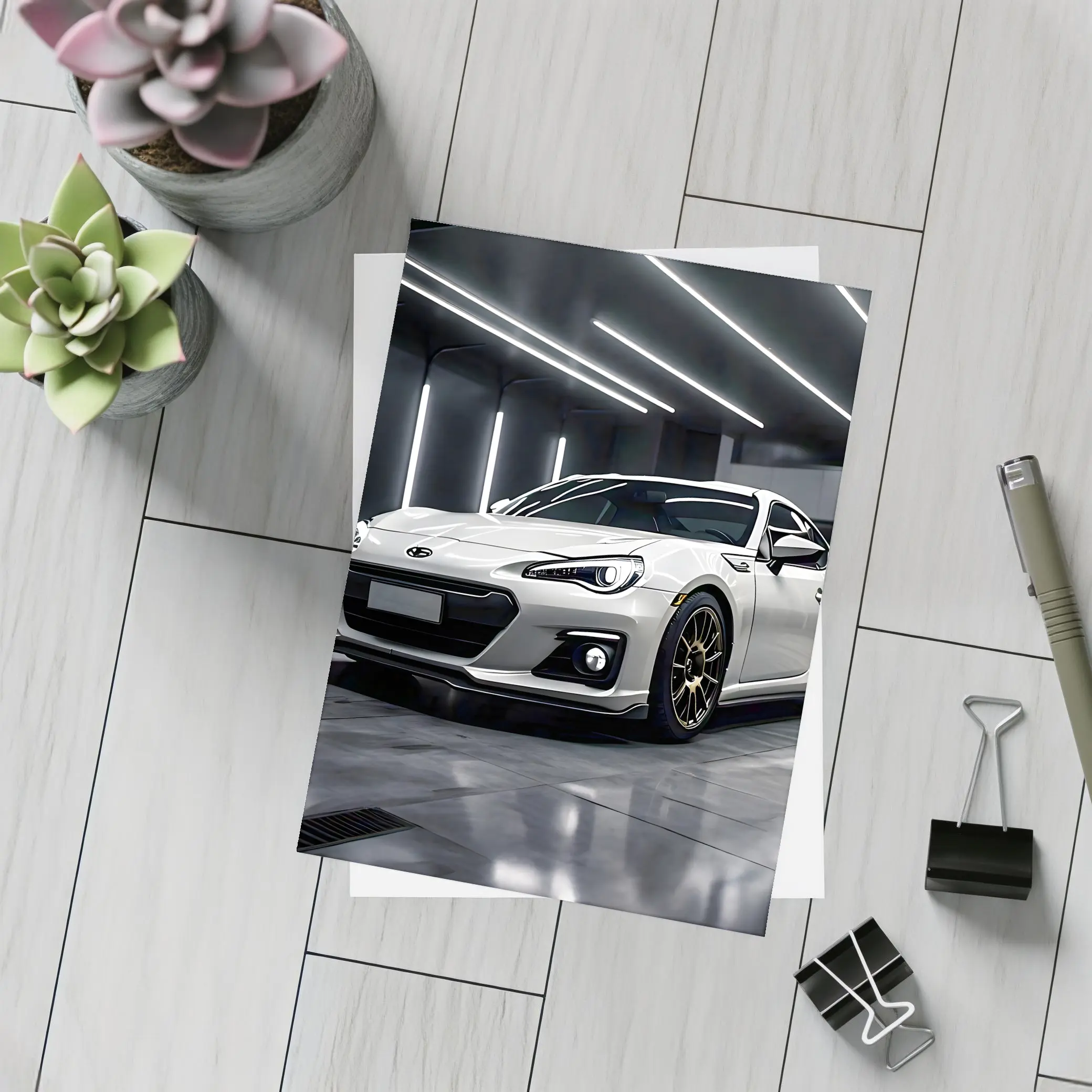 Subaru BRZ White Sports Car Garage – Postcards