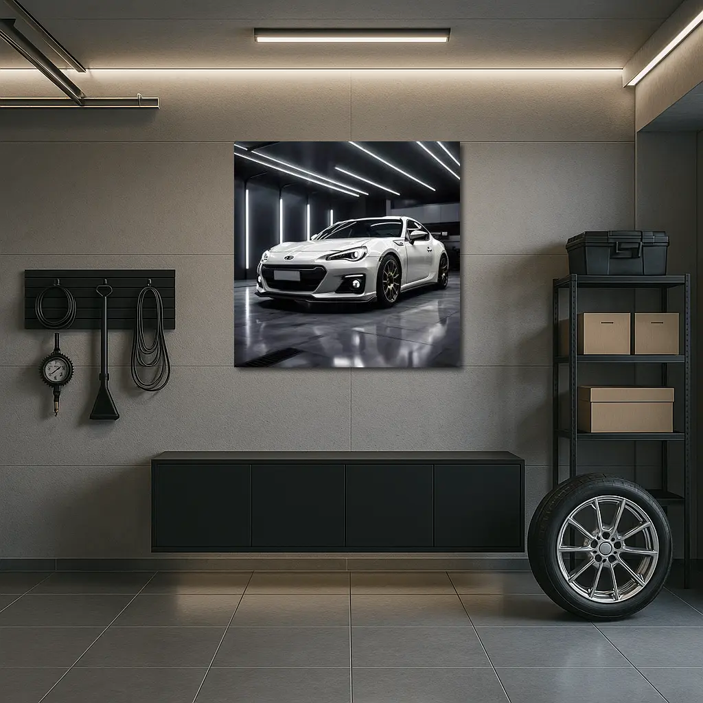 Subaru BRZ White Sports Car Garage – Wall Art