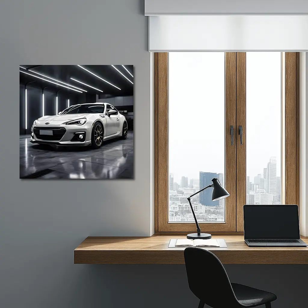 Subaru BRZ White Sports Car Garage – Wall Art