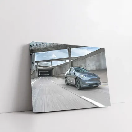 Tesla Model Y Speeding Through Urban Underpass