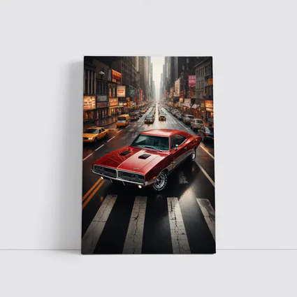Red Dodge Charger Cruising New York Street