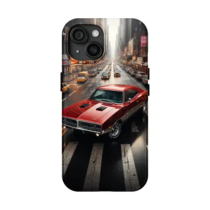 Red Dodge Charger Cruising New York Street