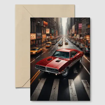 Red Dodge Charger Cruising New York Street