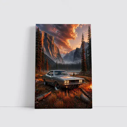 Dodge Charger Muscle Car Mountain Sunset Scene