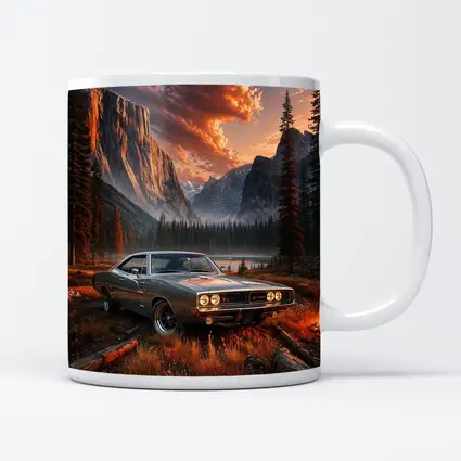 Dodge Charger Muscle Car Mountain Sunset Scene