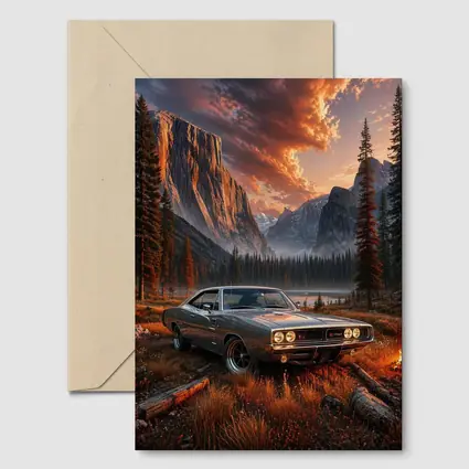 Dodge Charger Muscle Car Mountain Sunset Scene