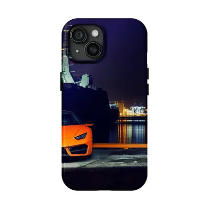 Lamborghini Huracan Orange At Night Harbor