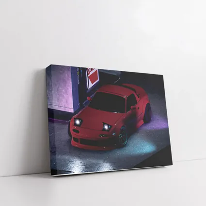 Mazda RX-7 Red Neon Gas Station Night