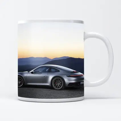 Porsche 911 Silver Coupe Mountain Sunset