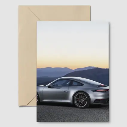 Porsche 911 Silver Coupe Mountain Sunset