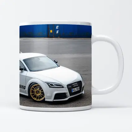 Audi TT RS White Coupe Industrial Background