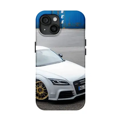Audi TT RS White Coupe Industrial Background