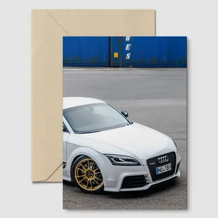 Audi TT RS White Coupe Industrial Background