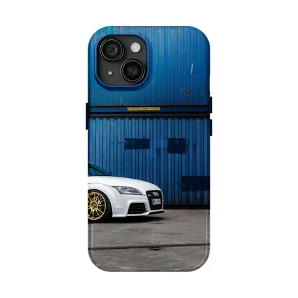 Audi TT White Coupe Blue Shipping Containers