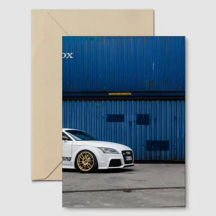 Audi TT White Coupe Blue Shipping Containers