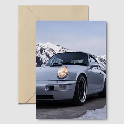Porsche 911 Classic Silver Winter Mountain Scene
