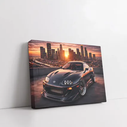Toyota Supra Black Sports Car City Sunset