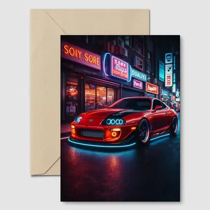 Toyota Supra Red Neon City Night Street