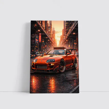 Toyota Supra Orange JDM City Sunset Street