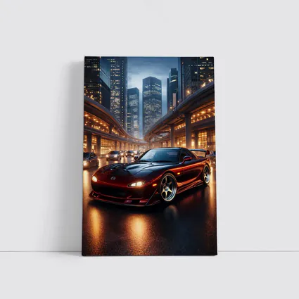 Mazda RX7 Red Sports Car City Night