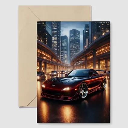 Mazda RX7 Red Sports Car City Night