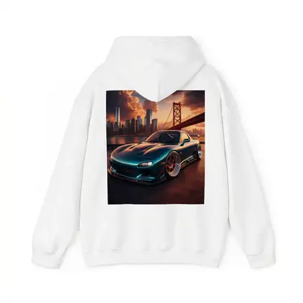 Mazda RX7 Teal Widebody City Bridge Sunset