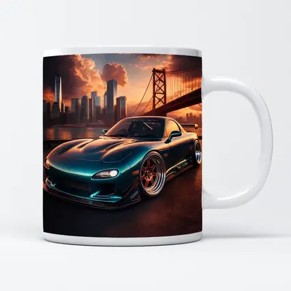 Mazda RX7 Teal Widebody City Bridge Sunset