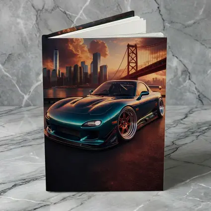 Mazda RX7 Teal Widebody City Bridge Sunset