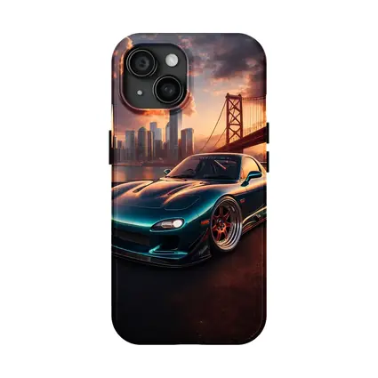 Mazda RX7 Teal Widebody City Bridge Sunset