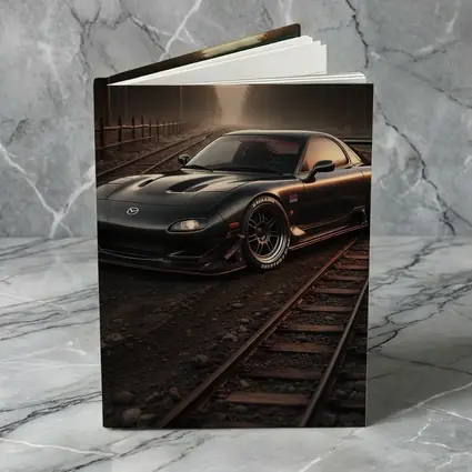 Mazda RX7 Black Car on Railroad Tracks