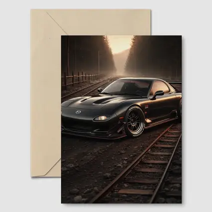 Mazda RX7 Black Car on Railroad Tracks