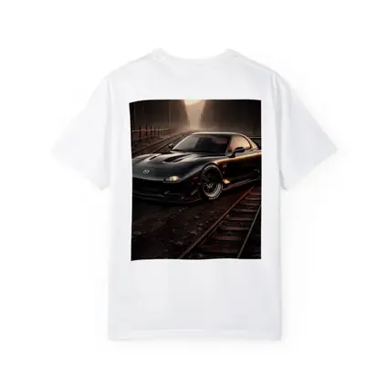 Mazda RX7 Black Car on Railroad Tracks